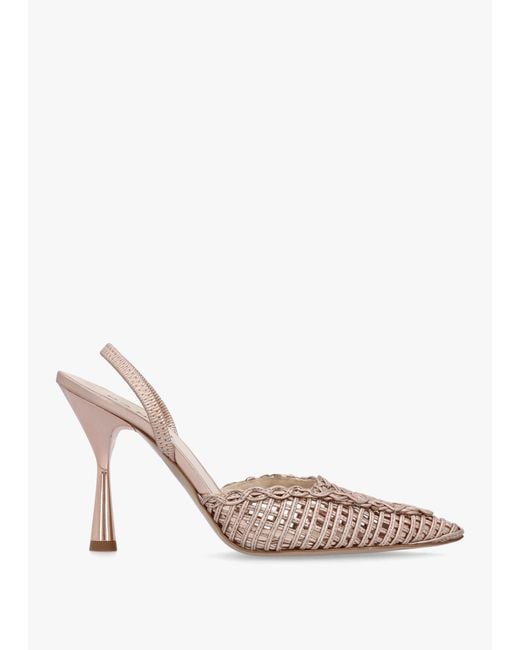 Daniel White Tiffi Rose Gold Metallic Leather Woven Sling Back Court Shoes