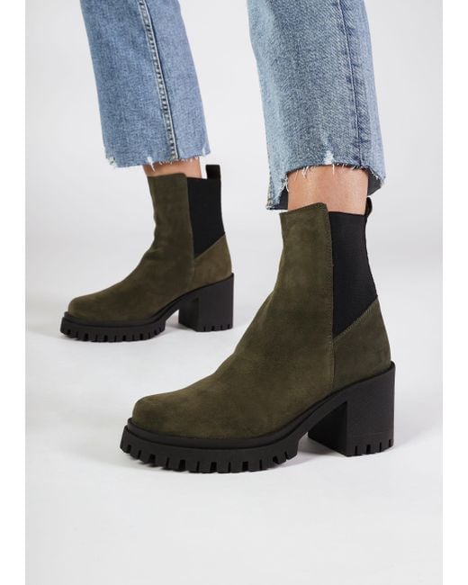 Daniel Brown Luxor Green Suede Block Heel Chelsea Boots