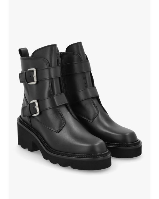 Alpe Arose Black Leather Double Buckle Ankle Boots