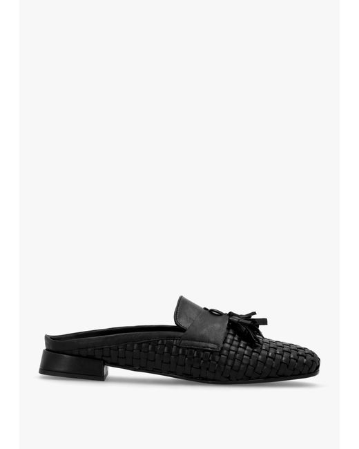 Daniel White Nova Black Leather Woven Backless Mules