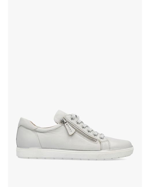 Caprice White Grey Leather Side Zip Trainers