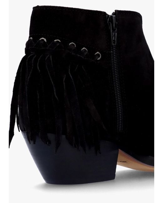 Alpe Ajax Black Suede Fringed Western Stacked Heel Ankle Boots