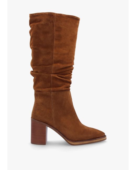 Alpe Brown Astrid Tan Suede Rouched Block Heel Knee Boots