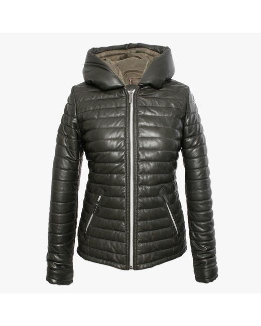 Oakwood Hyper Quilted Khaki Leather Jacket in Green Lyst