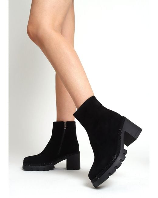 Daniel Black Ajewel Embellished Block Heel Ankle Boots