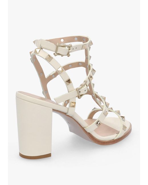 Daniel Natural Pitter Cream Leather Studded Block Heeled Sandals