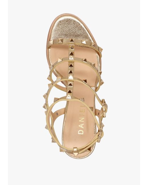 Daniel Natural Pitter Gold Leather Studded Block Heeled Sandals