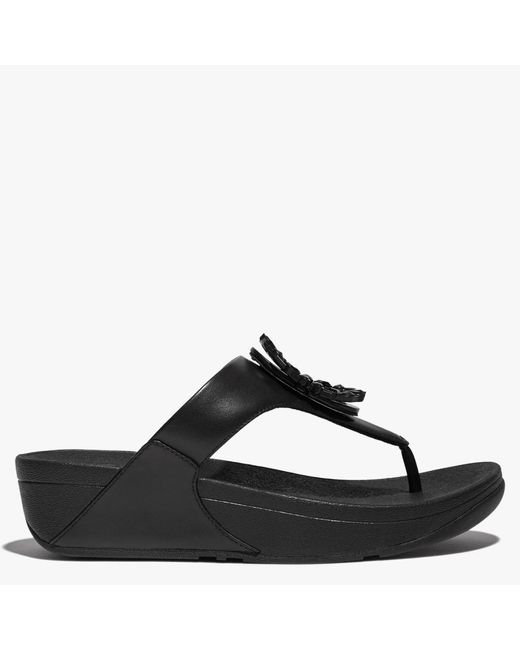 Fitflop Lulu Crystal Circlet All Black Leather Toe Post Sandals | Lyst UK