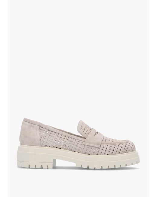 Daniel White Nattie Grey Suede Perforated Chunky Loafers