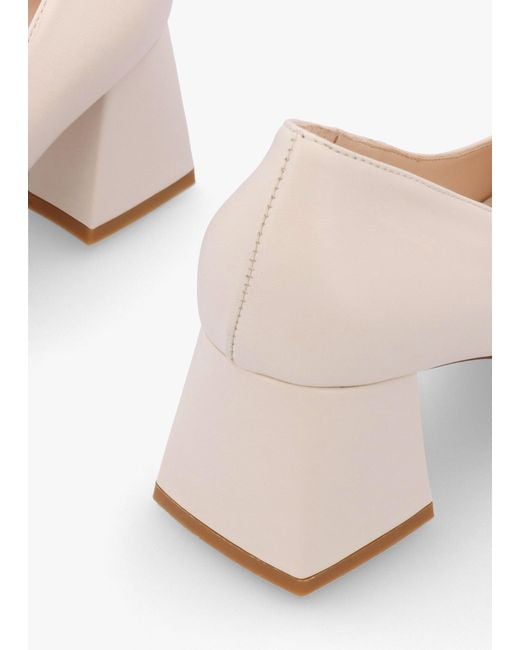 Daniel Natural Nessie Cream Leather Block Heel Court Shoes