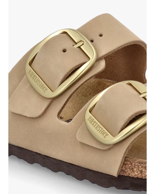 Birkenstock White Arizona Big Buckle Sandcastle Nubuck Leather Two Bar Mules