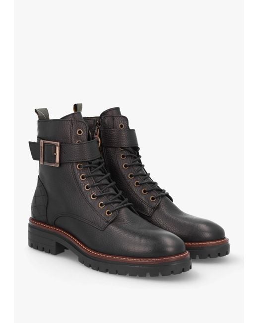 Barbour Black Heidi Pebbled Leather Camando Ankle Boots