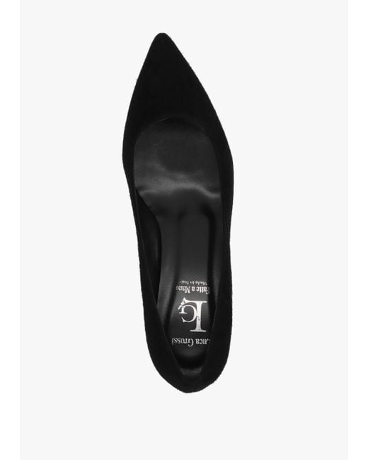 Luca Grossi Black Suede Pointed Toe Block Heel Court Shoes