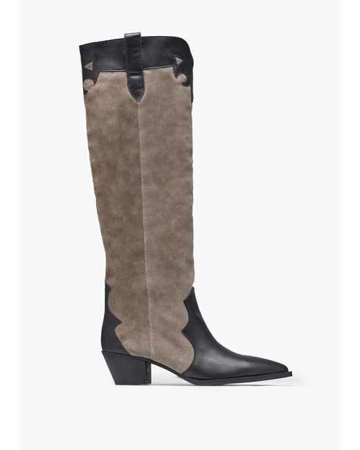 Daniel Brown Bandana Taupe Suede & Leather Western Knee Boots