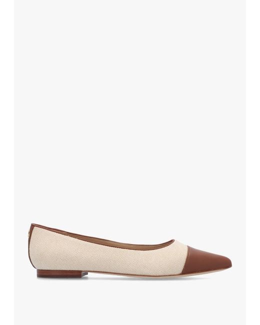 Ralph Lauren White Londyn Bow Natural Lauren Tan Ballerina Pumps