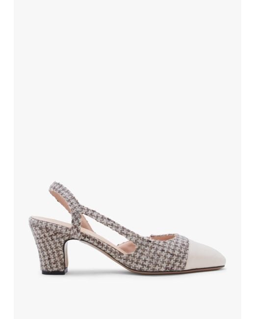 Daniel Metallic Akira Beige Houndstooth Block Heel Slingbacks
