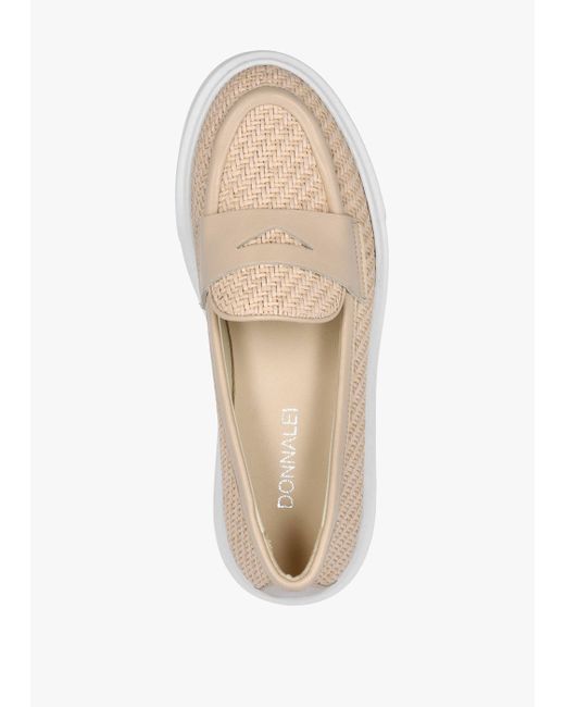 DONNA LEI White Carly Beige Woven Leather Chunky Loafers