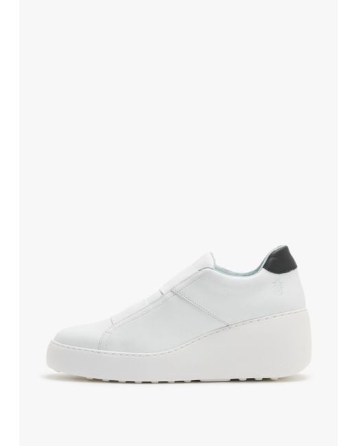 Fly London Dito White Leather Wedge Trainers