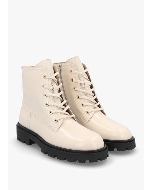Alpe Acorn White Patent Leather Lace Up Ankle Boots