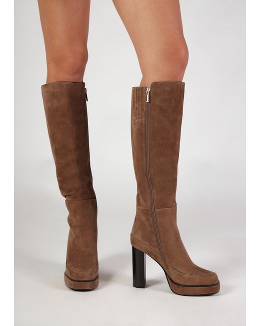Daniel Brown Sippy Tan Suede Platform Knee Boots