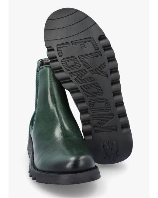 Fly London Green Salv Petrol Rug Leather Wedge Chelsea Boots