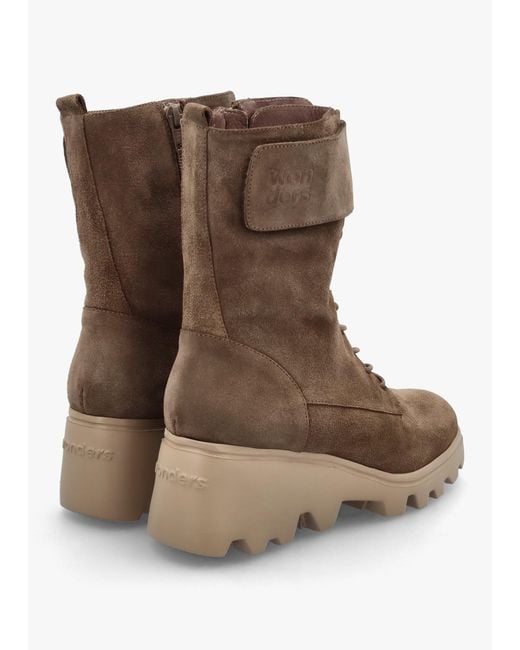 Wonders Brown Cleated Wedge Ankle Boots