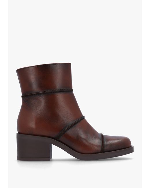 Daniel Tabitha Brown Leather Block Heel Ankle Boots