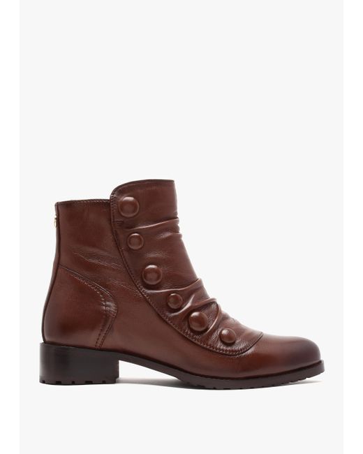Moda In Pelle Bronwen Brown Leather Rouched Ankle Boots