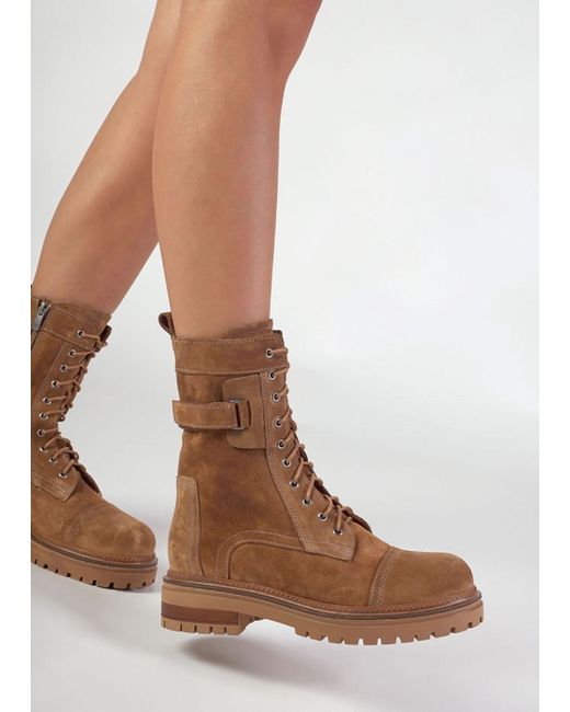 Daniel Brown Idris Tan Suede Ankle Strap Biker Boots