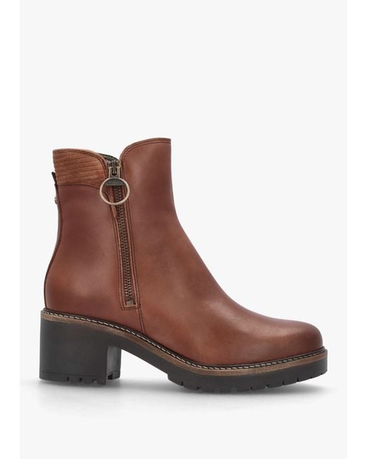 Barbour Brown Dahlia Chestnut Leather Block Heel Ankle Boots