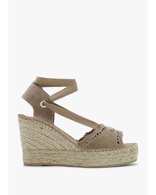 Daniel Natural Ilazer Beige Suede Laser Cut Edge Ankle Tie Wedge Espadrilles