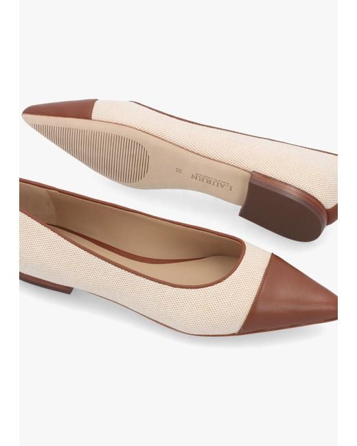 Ralph Lauren White Londyn Bow Natural Lauren Tan Ballerina Pumps
