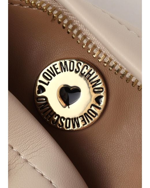 Love Moschino White Strass Heart Avorio Chain Shoulder Bag