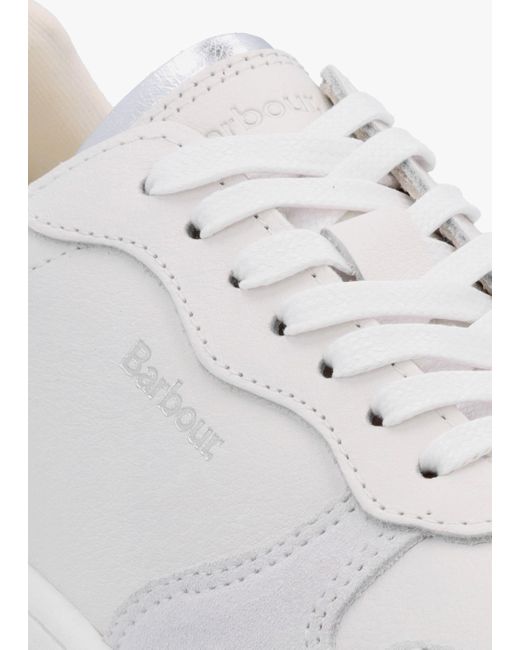 Barbour Celeste White Silver Leather Trainers