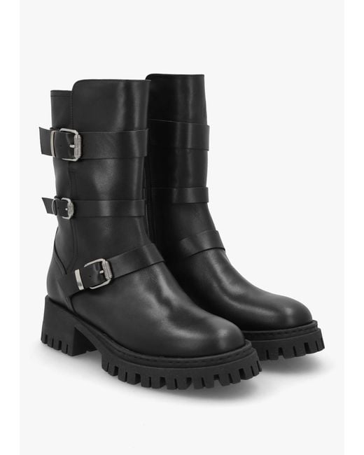 Daniel Niker Black Leather Tall Biker Boots