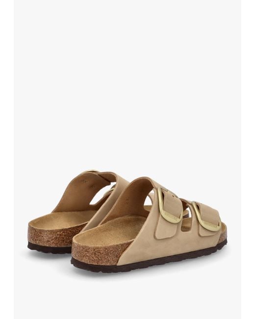 Birkenstock White Arizona Big Buckle Sandcastle Nubuck Leather Two Bar Mules