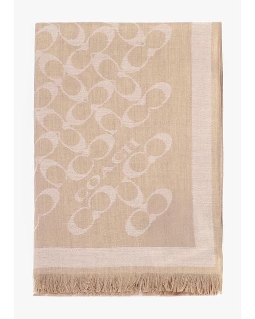 COACH Natural Bias Signature C Camel Wool Mix Oblong Scarf