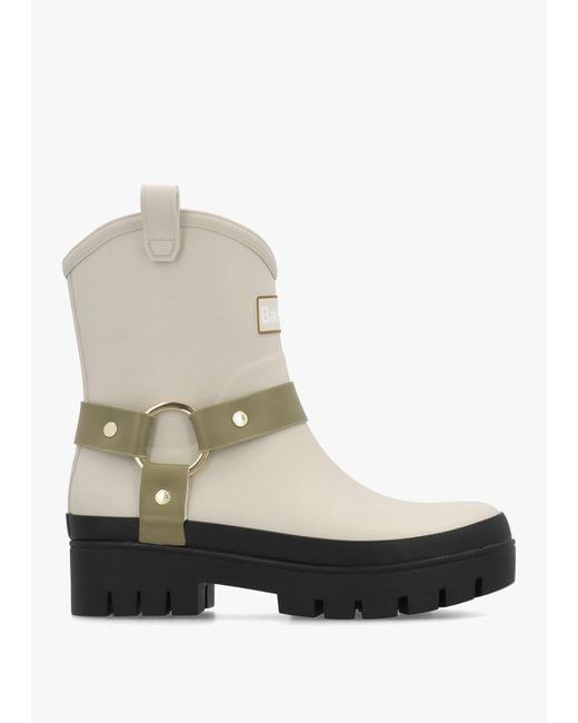 Barbour White Elley Harness Light Oak Bleached Wellington Boots