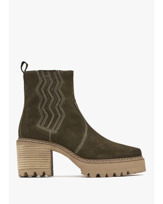 Alpe Green Airedale Khaki Suede Platform Heeled Boots