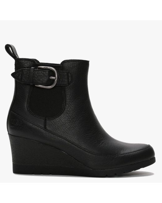 Ugg Arleta Black Leather Wedge Ankle Boots
