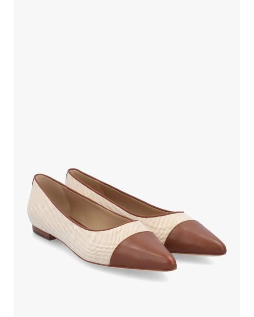 Ralph Lauren White Londyn Bow Natural Lauren Tan Ballerina Pumps