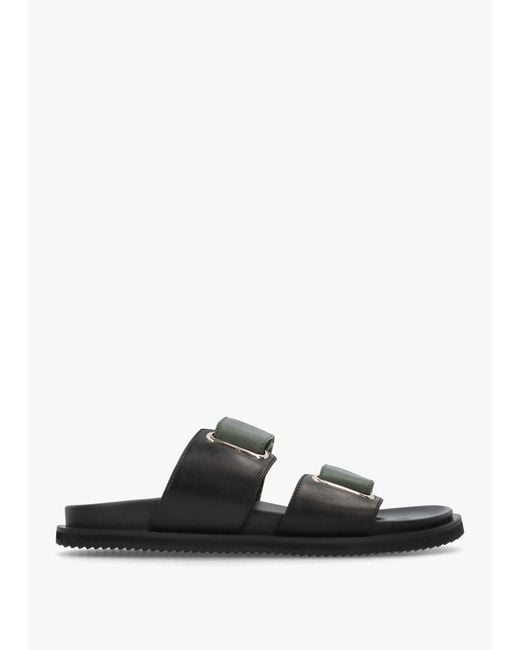 Alias Mae Black Pacey & Khaki Leather Two Bar Mules