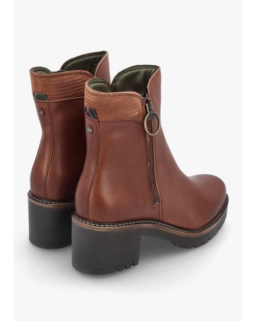 Barbour Brown Dahlia Chestnut Leather Block Heel Ankle Boots