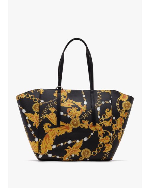 Versace Jeans Chain Couture Print Black Tote Bag
