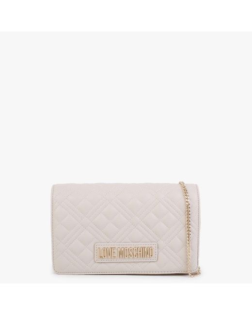 Love Moschino Diamond Quilt Flapover Cream Crossbody Bag Lyst