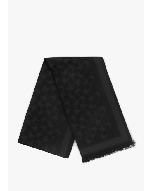 COACH Black Bias Signature C Wool Mix Oblong Scarf