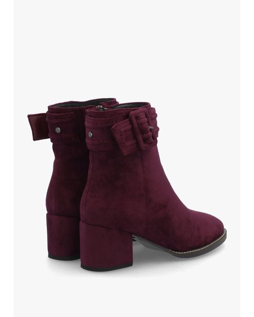 Moda In Pelle Purple Pacina Burgundy Buckle Strap Block Heel Ankle Boots