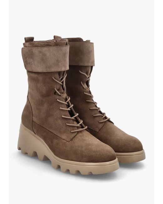Wonders Brown Cleated Wedge Ankle Boots