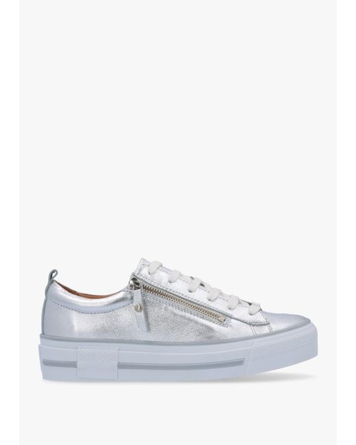 Moda In Pelle White Filician Silver Metallic Leather Side Zip Trainers