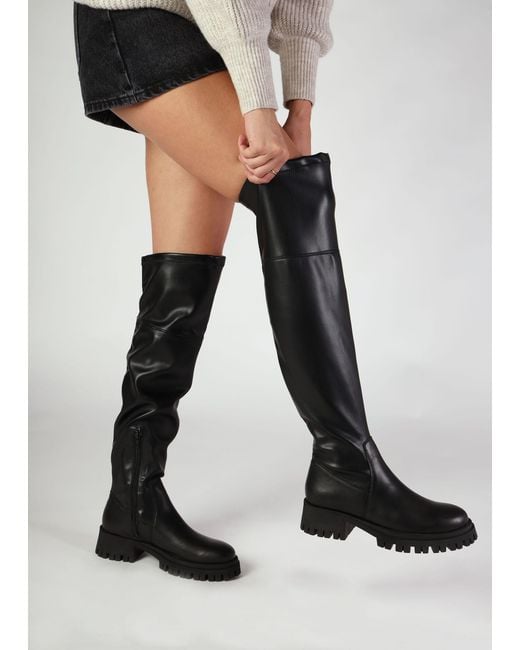 Daniel Larisa Black Leather Stretch Over The Knee Boots